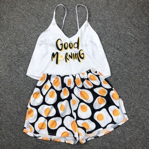 QWEEK Flamingo Pajamas for Woman Silk Sexy Pijamas Satin Pyjama Femme Fox Print V Neck Home Suit Sleepwear Dropshipping