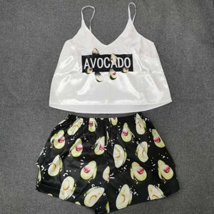 QWEEK Flamingo Pajamas for Woman Silk Sexy Pijamas Satin Pyjama Femme Fox Print V Neck Home Suit Sleepwear Dropshipping