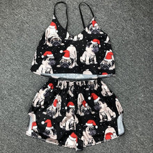 Load image into Gallery viewer, QWEEK Flamingo Pajamas for Woman Silk Sexy Pijamas Satin Pyjama Femme Fox Print V Neck Home Suit Sleepwear Dropshipping
