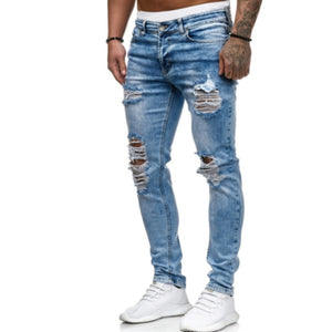 Jeans Men Ripped Skinny Jeans Blue Pencil Pants Motorcycle Party Casual Trousers Street Clothing 2020 Denim Man Clothin