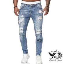 Charger l&#39;image dans la galerie, Jeans Men Ripped Skinny Jeans Blue Pencil Pants Motorcycle Party Casual Trousers Street Clothing 2020 Denim Man Clothin