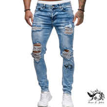 Charger l&#39;image dans la galerie, Jeans Men Ripped Skinny Jeans Blue Pencil Pants Motorcycle Party Casual Trousers Street Clothing 2020 Denim Man Clothin