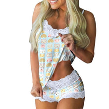 Load image into Gallery viewer, Jodimitty Pyjamas Women Camisole Sleep Wear Women Pajamas Heart Print Nightgown Ruffled Flounce Shorts Lingerie Set Home Clothes
