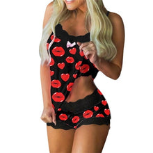 Load image into Gallery viewer, Jodimitty Pyjamas Women Camisole Sleep Wear Women Pajamas Heart Print Nightgown Ruffled Flounce Shorts Lingerie Set Home Clothes