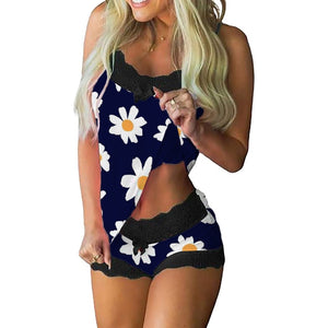 Jodimitty Pyjamas Women Camisole Sleep Wear Women Pajamas Heart Print Nightgown Ruffled Flounce Shorts Lingerie Set Home Clothes