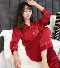 Load image into Gallery viewer, JULY&#39;S SONG 2 Pieces Faux Silk Satin Pajamas Set Summer Women Sleepwear Long Sleeve Short Sleeve Nightgown Female Ladies Pyjamas