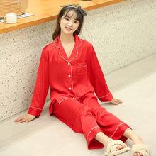 Load image into Gallery viewer, JULY&#39;S SONG 2 Pieces Faux Silk Satin Pajamas Set Summer Women Sleepwear Long Sleeve Short Sleeve Nightgown Female Ladies Pyjamas