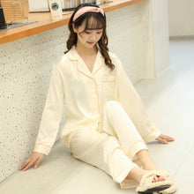 Load image into Gallery viewer, JULY&#39;S SONG 2 Pieces Faux Silk Satin Pajamas Set Summer Women Sleepwear Long Sleeve Short Sleeve Nightgown Female Ladies Pyjamas