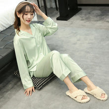Load image into Gallery viewer, JULY&#39;S SONG 2 Pieces Faux Silk Satin Pajamas Set Summer Women Sleepwear Long Sleeve Short Sleeve Nightgown Female Ladies Pyjamas
