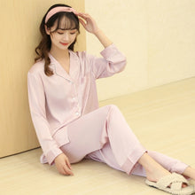 Load image into Gallery viewer, JULY&#39;S SONG 2 Pieces Faux Silk Satin Pajamas Set Summer Women Sleepwear Long Sleeve Short Sleeve Nightgown Female Ladies Pyjamas