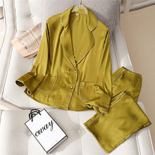 Load image into Gallery viewer, JULY&#39;S SONG 2 Pieces Faux Silk Satin Pajamas Set Summer Women Sleepwear Long Sleeve Short Sleeve Nightgown Female Ladies Pyjamas