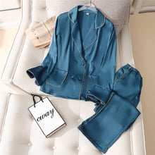 Load image into Gallery viewer, JULY&#39;S SONG 2 Pieces Faux Silk Satin Pajamas Set Summer Women Sleepwear Long Sleeve Short Sleeve Nightgown Female Ladies Pyjamas