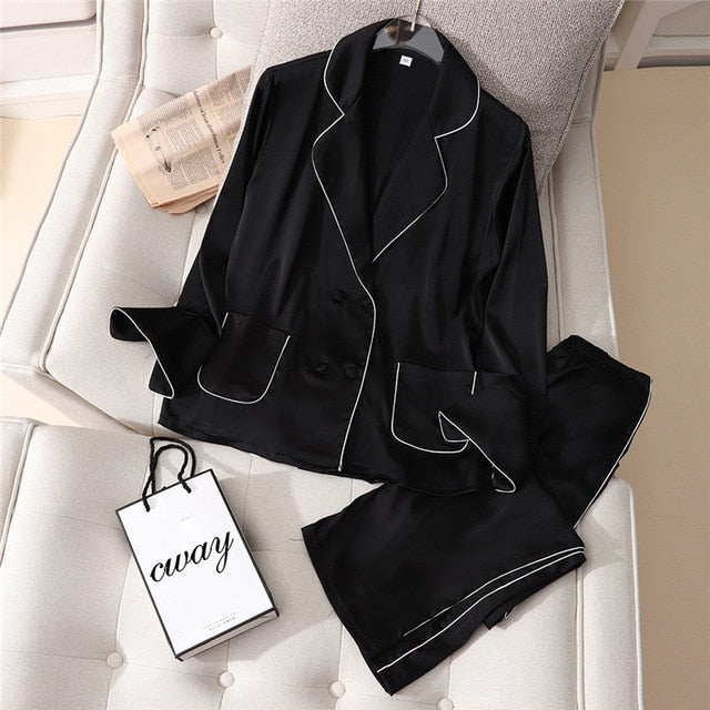 JULY'S SONG 2 Pieces Faux Silk Satin Pajamas Set Summer Women Sleepwear Long Sleeve Short Sleeve Nightgown Female Ladies Pyjamas