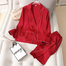 Load image into Gallery viewer, JULY&#39;S SONG 2 Pieces Faux Silk Satin Pajamas Set Summer Women Sleepwear Long Sleeve Short Sleeve Nightgown Female Ladies Pyjamas