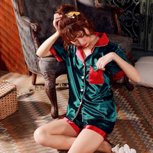 Load image into Gallery viewer, JULY&#39;S SONG 2 Pieces Faux Silk Satin Pajamas Set Summer Women Sleepwear Long Sleeve Short Sleeve Nightgown Female Ladies Pyjamas