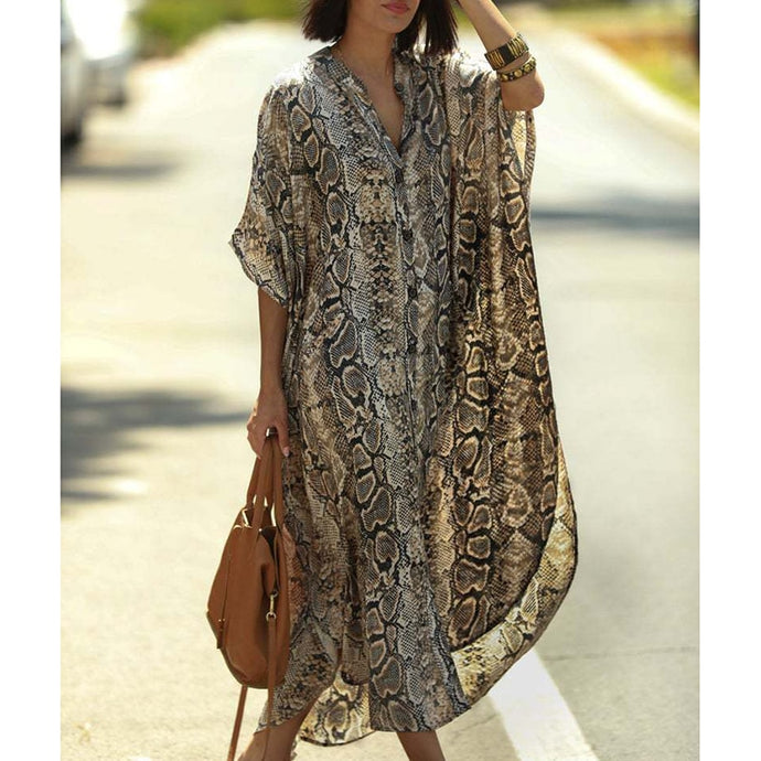 2021 Kaftan Beach Print SnakeSkin Traje de baño cubrir Kimono Plage Beach Robe Femme Vestido largo Sarong Vestido de playa