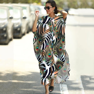 Cover-ups 2021 Kaftan Beach Print SnakeSkin Swimsuit cover up Kimono Plage Beach Robe Femme Long Dress Sarong Dress Beachwear