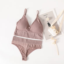 Charger l&#39;image dans la galerie, Women Bra Panties Set Push Up Sports Bra Set Sexy G-String Seamless Active Bra Thong Lingerie Set Fitness Crop Top Underwear
