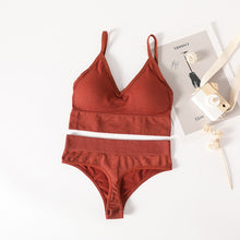 Charger l&#39;image dans la galerie, Women Bra Panties Set Push Up Sports Bra Set Sexy G-String Seamless Active Bra Thong Lingerie Set Fitness Crop Top Underwear