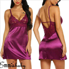 Charger l&#39;image dans la galerie, Women&#39;s Night Short Dress Nightgown Satin Silk Lace Lingerie Pajamas Sleepwear Women Dress 2021 Summer Sexy Underwear XL