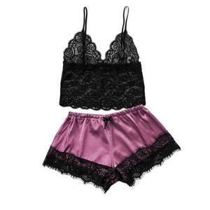 Long sleeve Womens Pajamas Sexy Lace Lingerie Nightwear Underwear Sleepwear 3PC Suit Pajama Sets For Women Pijama Mujer