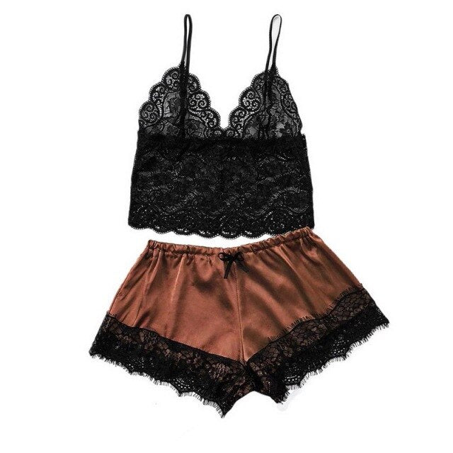 Long sleeve Womens Pajamas Sexy Lace Lingerie Nightwear Underwear Sleepwear 3PC Suit Pajama Sets For Women Pijama Mujer