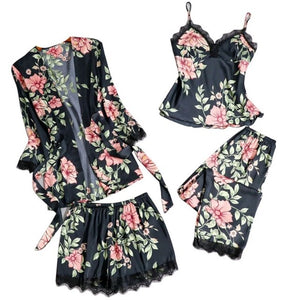 Long sleeve Womens Pajamas Sexy Lace Lingerie Nightwear Underwear Sleepwear 3PC Suit Pajama Sets For Women Pijama Mujer