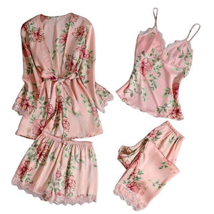 Long sleeve Womens Pajamas Sexy Lace Lingerie Nightwear Underwear Sleepwear 3PC Suit Pajama Sets For Women Pijama Mujer