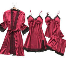 Load image into Gallery viewer, Long sleeve Womens Pajamas Sexy Lace Lingerie Nightwear Underwear Sleepwear 3PC Suit Pajama Sets For Women Pijama Mujer