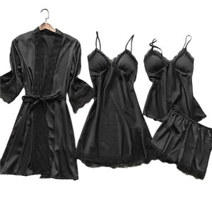 Long sleeve Womens Pajamas Sexy Lace Lingerie Nightwear Underwear Sleepwear 3PC Suit Pajama Sets For Women Pijama Mujer
