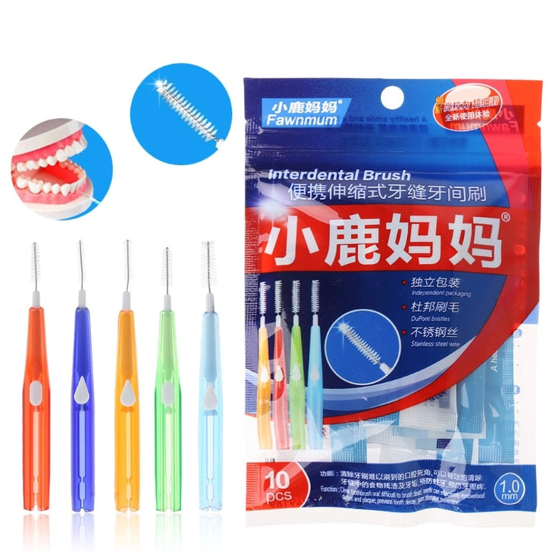 10 cepillos interdentales para adultos, limpieza entre dientes, hilo dental, palillo de dientes, herramienta de cuidado bucal