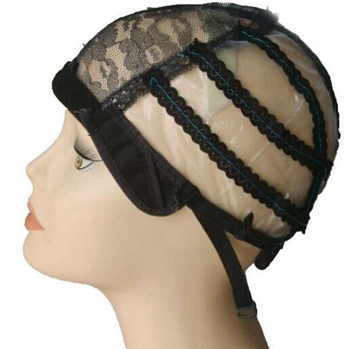 5PCS/Lot Black Plastic Mesh Caps for making wigs Weaving cap with adjustable strap S M L size