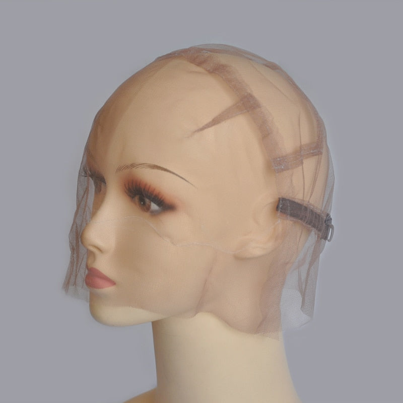 Brown/Beige Full Lace Wig Cap For Making Wig With Adjustable Stretch Straps And Guide Line Customizing Wigs Swiss Lace Cap