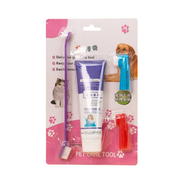 Dog Toothpaste Toothbrush 4 Piece Set Cleaning Supplies Tool Edible Dog Toothpaste Beef Flavor