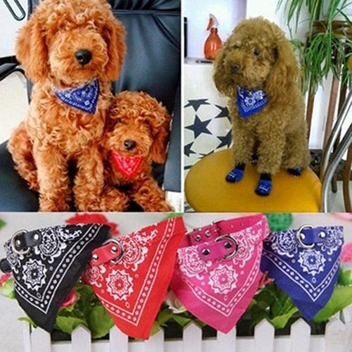 Fashion Adjustable Pet Dog Cat Bandana Scarf Collar Leather Printed Neckerchief Pet Ties Pet Supplies For Chihuahua Puppy Pet